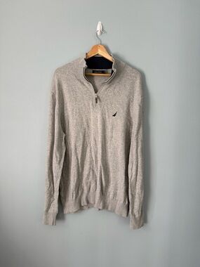 Nautica Men’s Light Gray Quarter-Zip Sweater
